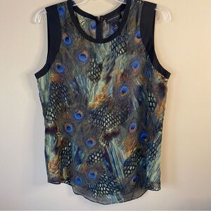Investments Blue and Green Feather Print Blouse